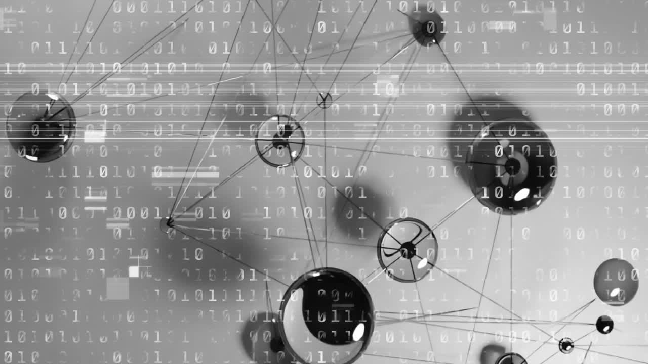 Animating binary code and network connections on abstract background