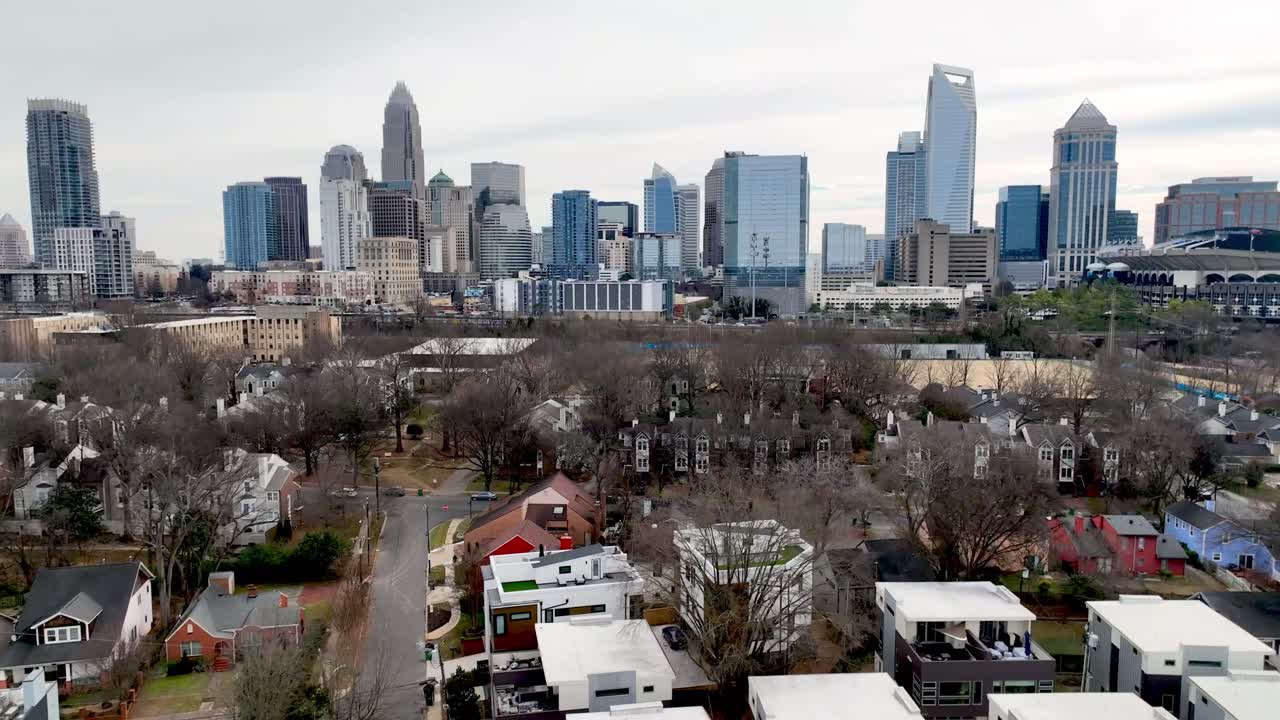 aerial pullout from the charlotte nc, north carolina skyline
