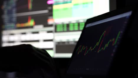 stock market broker typing into laptop in home office, 4k