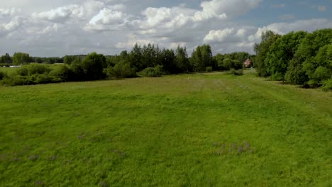 Aerial-footage-over-green-grass