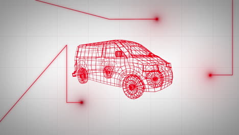 animación de dibujo de coche rojo en 3d con procesamiento de líneas rojas