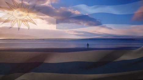 animation of flag of urugyau blowing over seascape