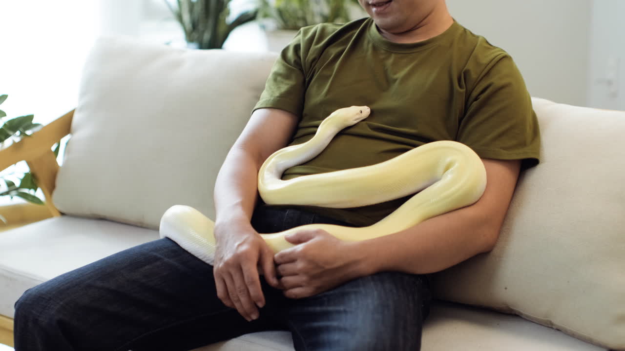 Man with snake indoors