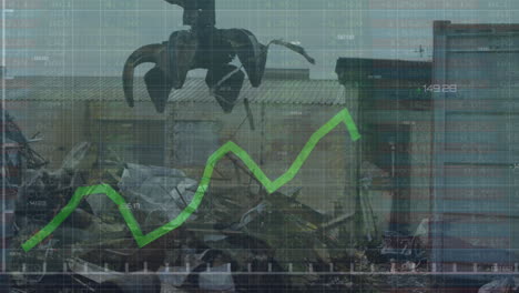 Animation-Der-Statistischen-Datenverarbeitung-über-Einer-Hydraulischen-Maschine-Zum-Heben-Von-Altmetall-Auf-Einem-Schrottplatz