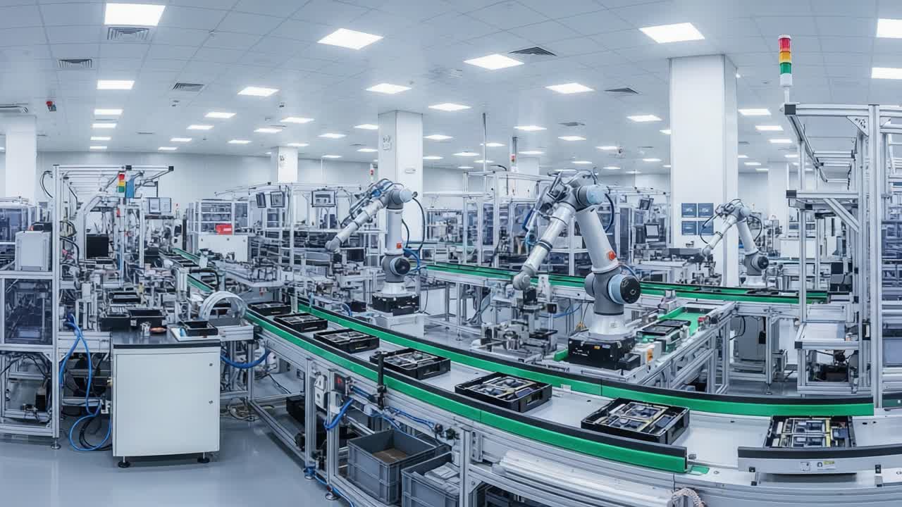 Advanced Robotics and Automation in a High-Tech Manufacturing Facility Featuring Sophisticated Assembly Lines and Precision Engineering Technology