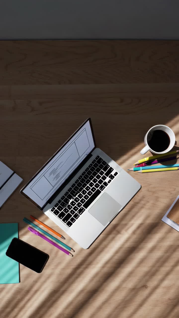 Modern workspace with laptop and coffee