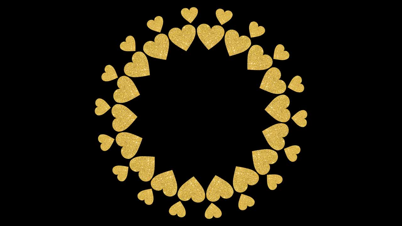 검은색 배경에 황금빛 반이는 심장의 둥근 프레임