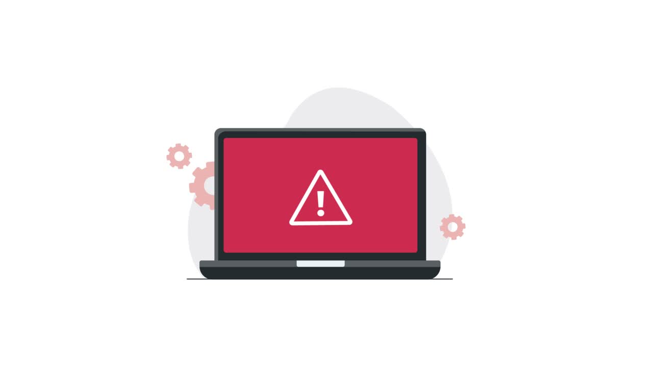 Animated Laptop Showing System Error with Warning Sign