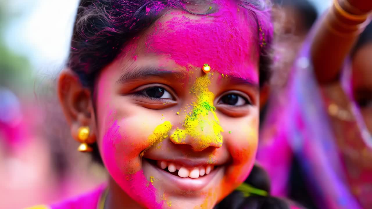 Una ragazza felice che celebra Holi