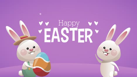 letras de feliz pascua con huevos y conejos