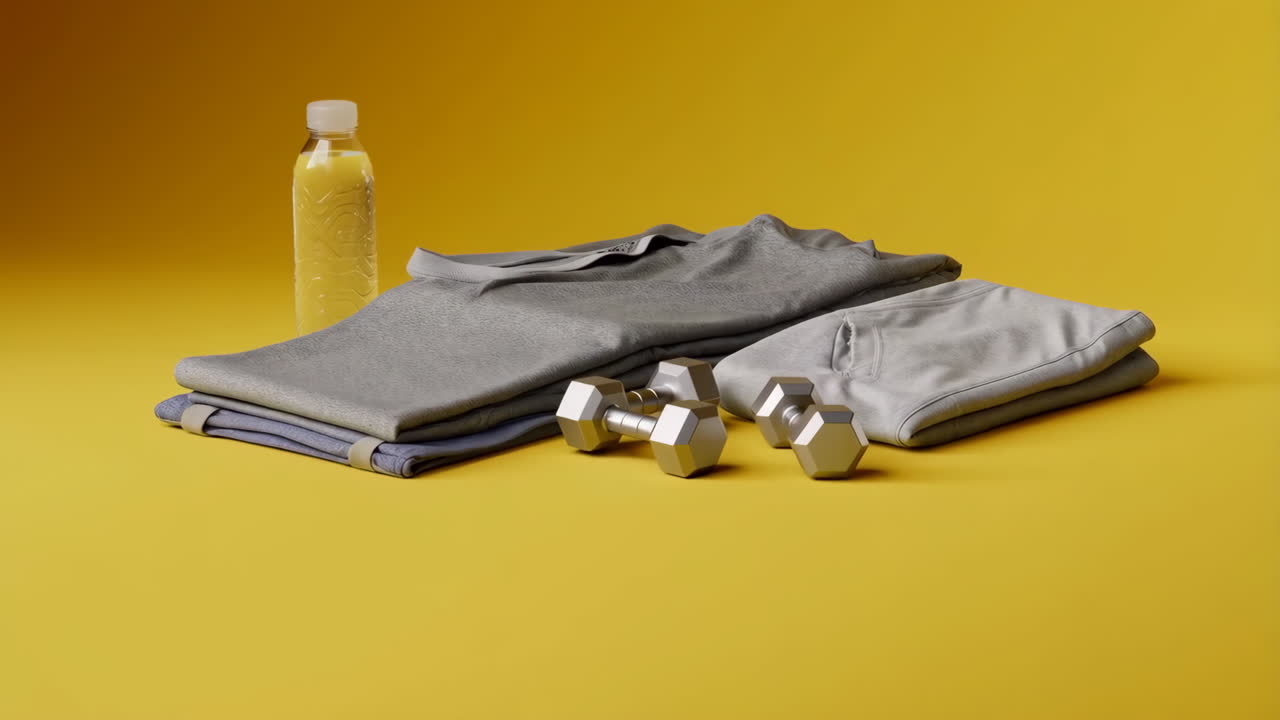 Fitness and workout essentials on a yellow background