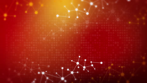 smooth movement of a geometric shape animated in space in the form of a molecular lattice. red loop background. copy space.