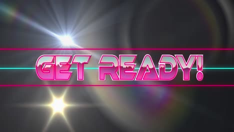 animation of get ready text over light trails and spots on black background