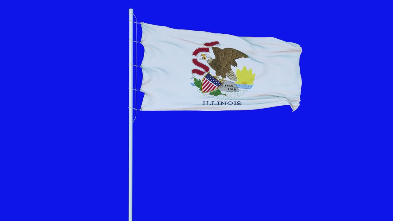 블루 스크린 또는 크로마 키 배경에서 바람에 흔들리는 일리노이 주 발