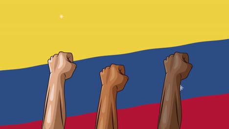 hands of colombians protesting in flag