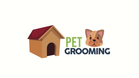 pet grooming service lettering with dog and house