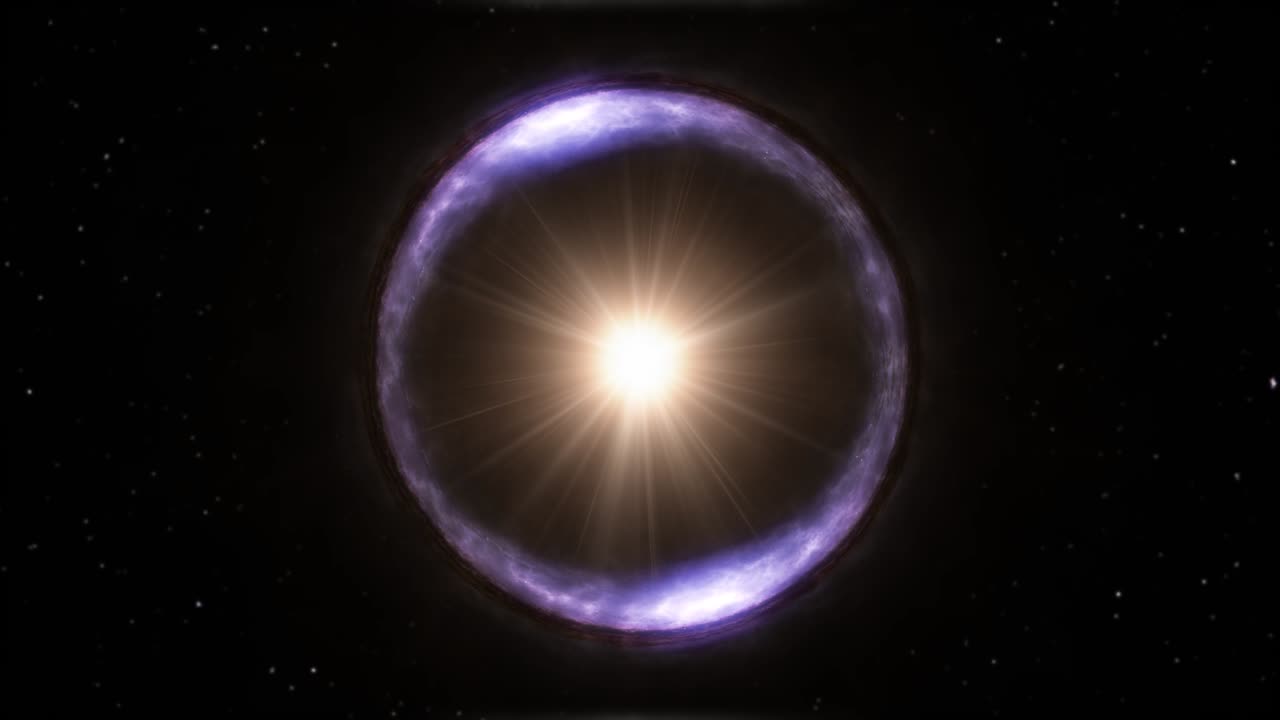 iluminación flexión anillo de einstein estrella física astronomía concepto en el espacio - 4k movimiento de bucle sin costuras animación de fondo