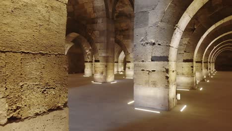 interior of historical monumental building with stone arches and domes