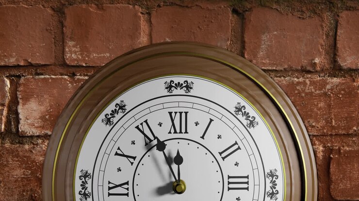 Animation of clock ticking over brick wall background