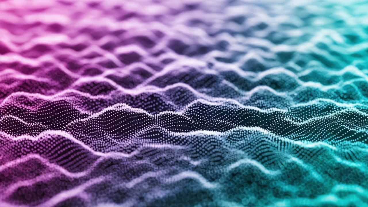 A mesmerizing visual representation of waves created by dynamic particles, showcasing an intricate blend of colors and patterns that evoke a sense of depth and movement