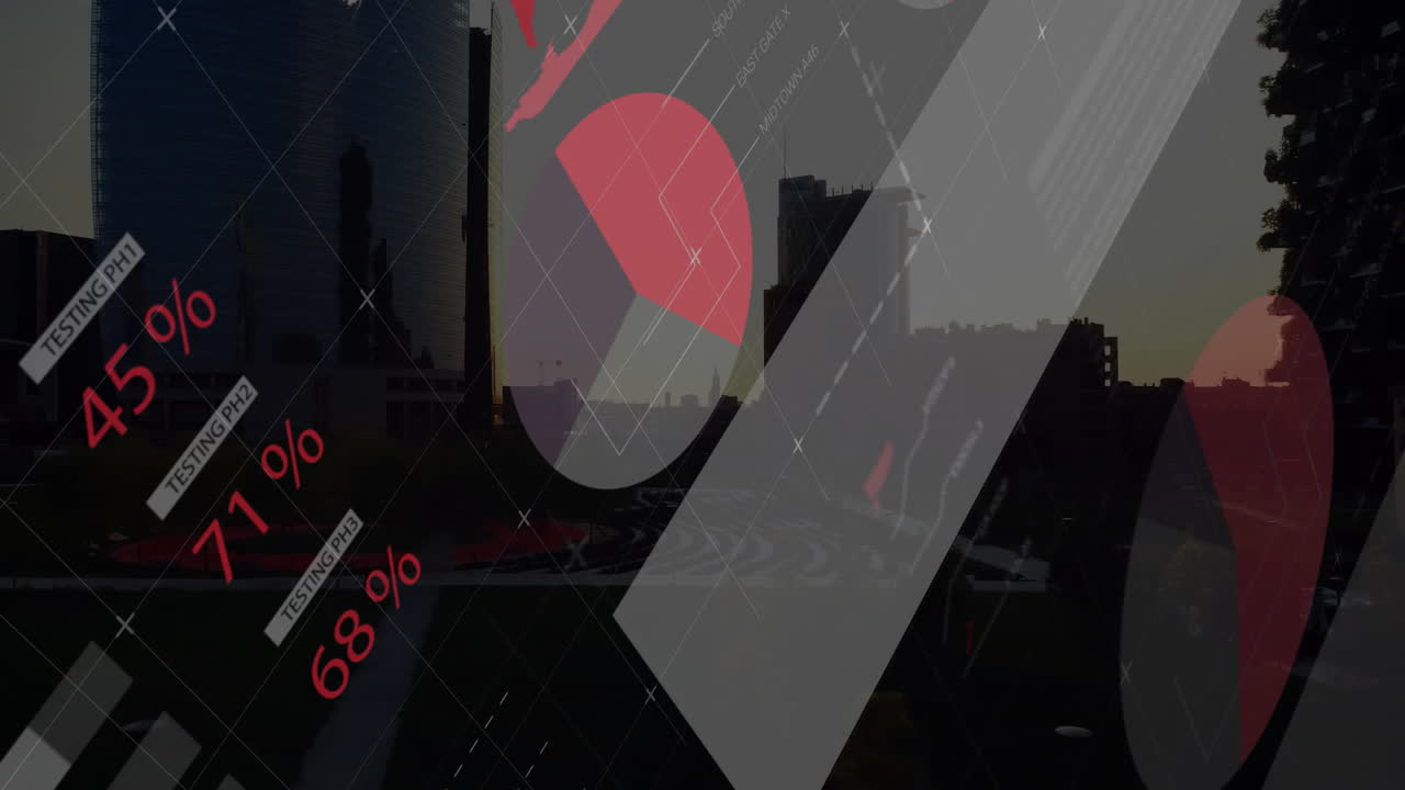 Animation of financial data processing over city