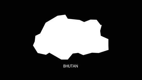 digital revealing and zooming in on bhutan country map alpha video with country name revealing background | bhutan country map and title revealing alpha video for editing template conceptual