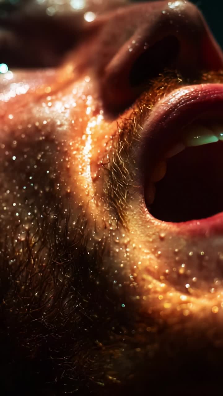 Intense Close-Up of a Person's Mouth in a Dynamic Moment Featuring Sweat and Emotion Captured Through a Vivid Macro Lens Exudes Passion and Energy
