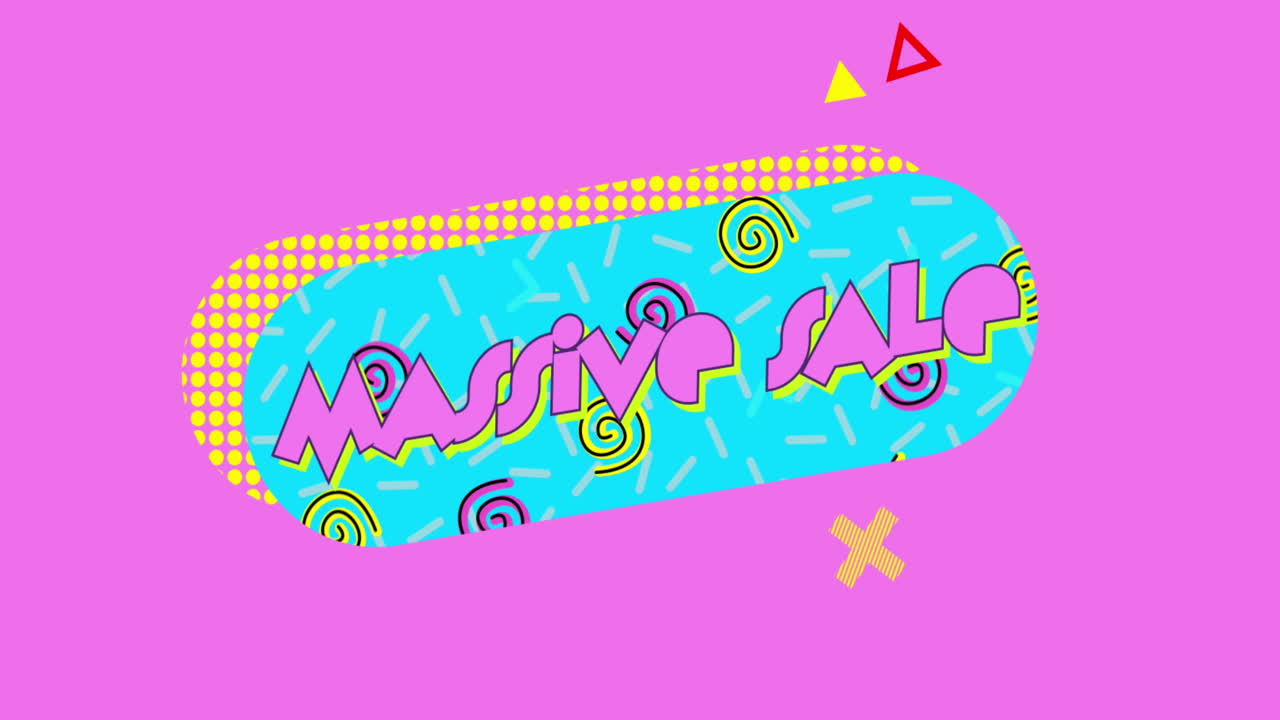 gráfico de venta masivo en oval turquesa sobre fondo rosado