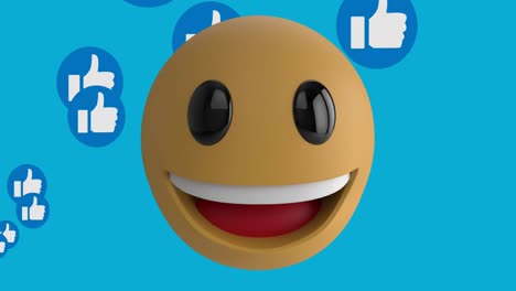 animación del icono de emoji sonriente con gafas de sol con pulgares hacia arriba iconos sobre fondo azul