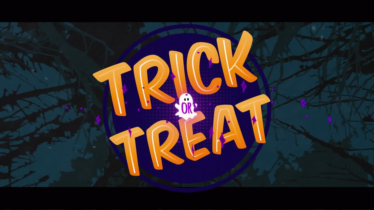 어두운 파란색 배경에 할로윈 무서운 가지를 통해 속임수 또는 치료의 애니메이션