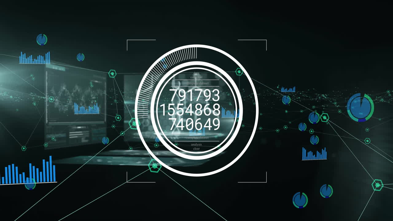 Animation of digital data processing over black background