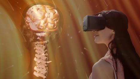 woman using vr headset with spine and brain