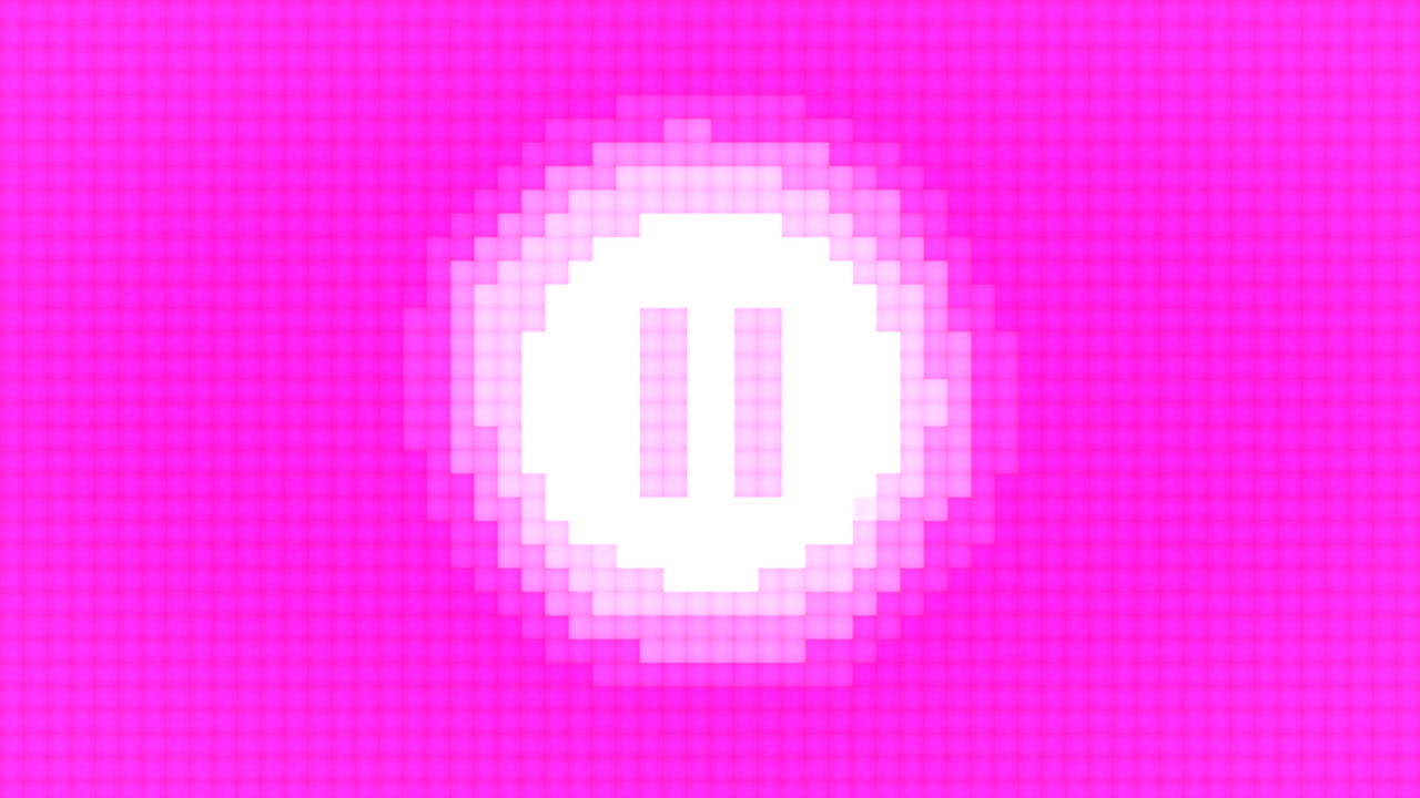 botón de pausa pixelado en fondo rosado