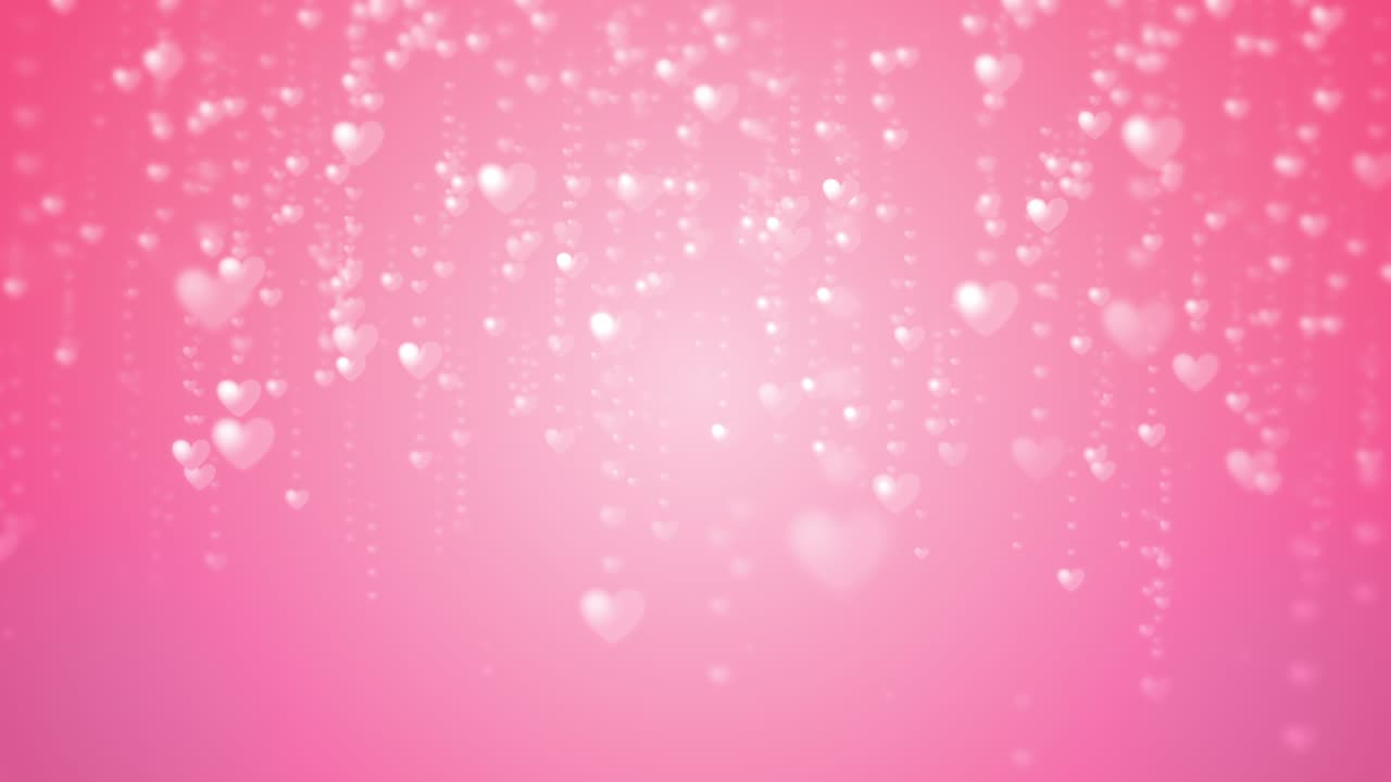 런타인 데이 추상적인 배경, 빨간색과 분홍색의 하트와 입자가 날아다니는 발렌타인 콘셉트, 휴일 배경 루프 애니메이션 4k
