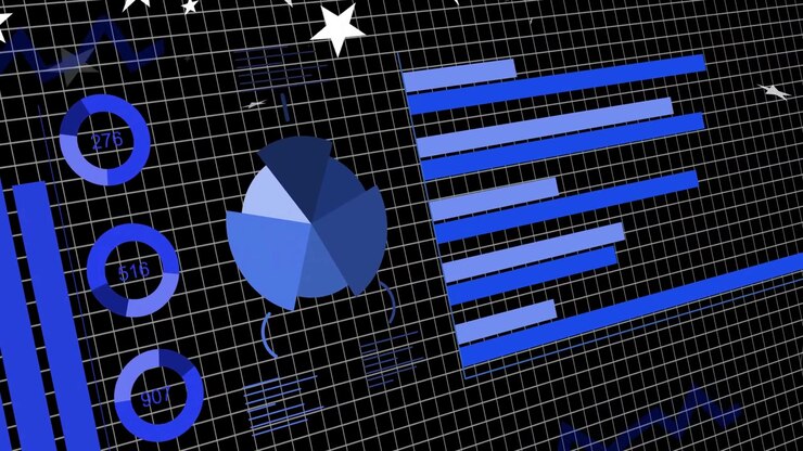 On play data cluster rotating pie ticking donuts sliding bars panning stars drifting for data view