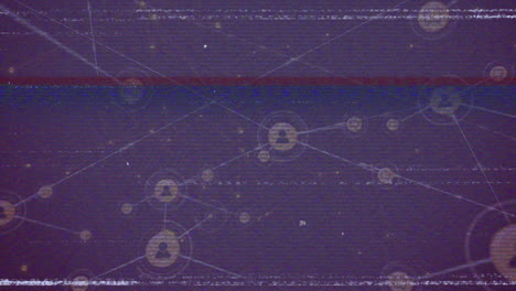 animación de interferencia a través de la red de conexiones con iconos en fondo negro