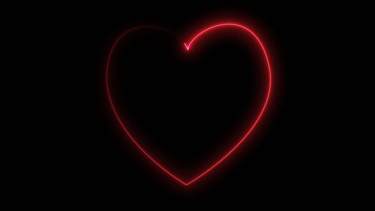 animación de un corazón de neón sobre un fondo negro