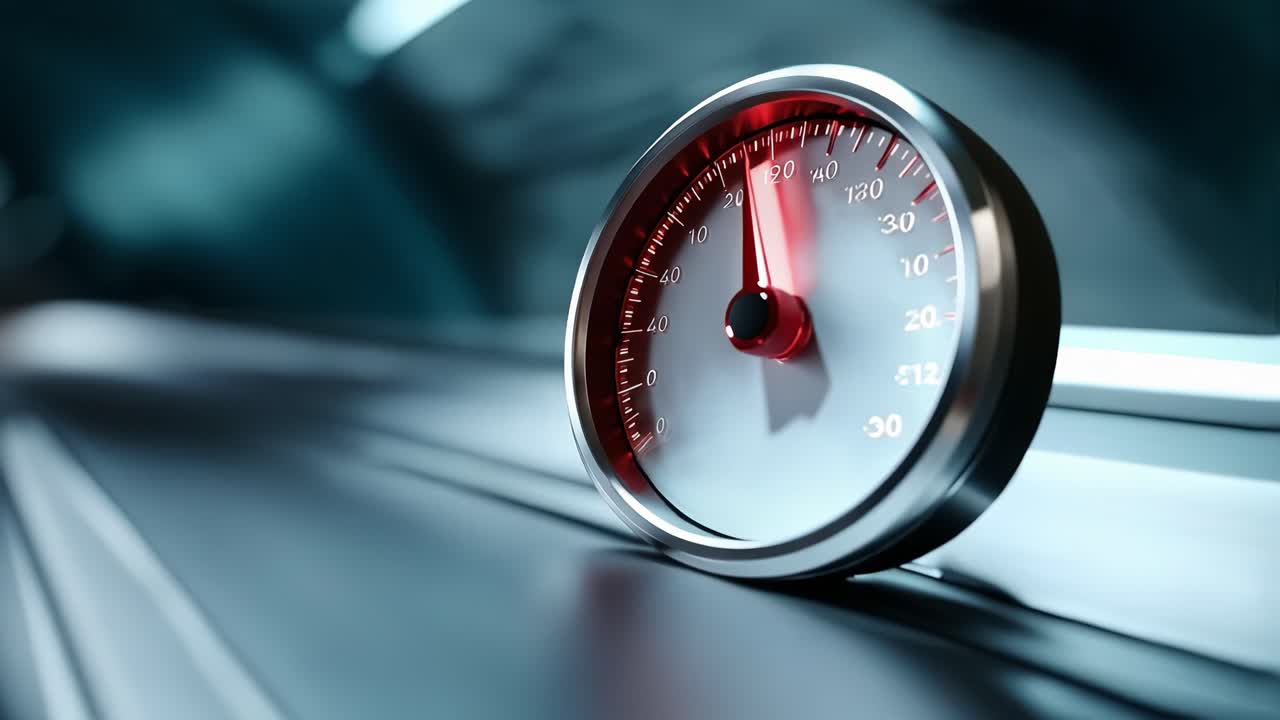 Close Up of Speedometer Needle Rapidly Increasing Speed