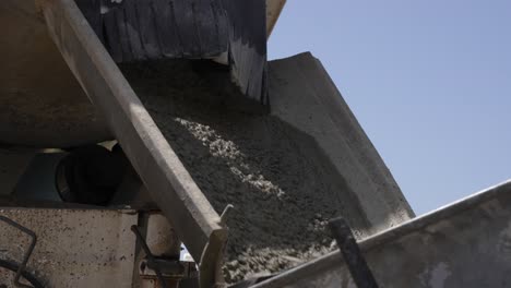 View-of-a-concrete-truck-filling-the-concrete-pump-at-a-construction-site