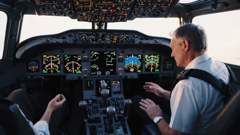 airplane cockpit with pilots