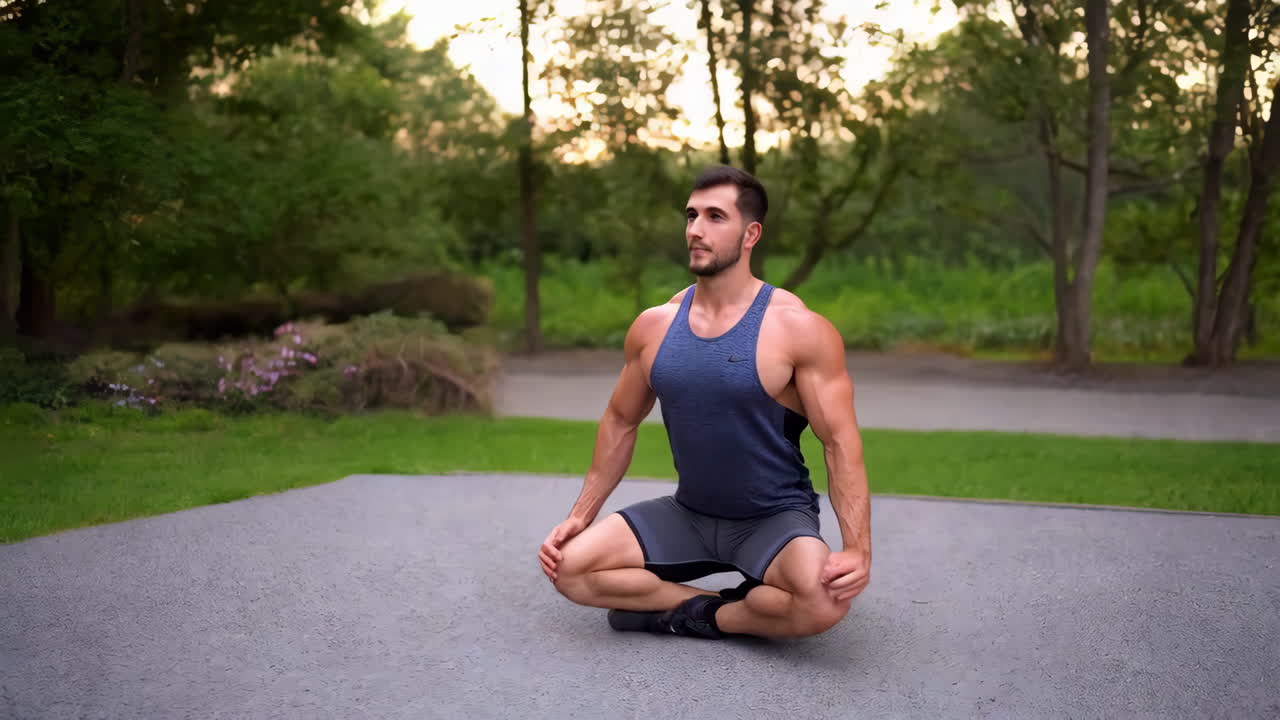 야외에서 스트레칭하는 남자