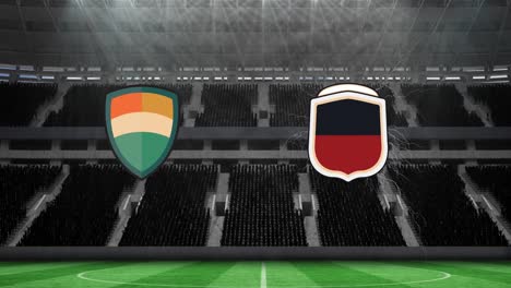 animation of two team emblems over sports stadium