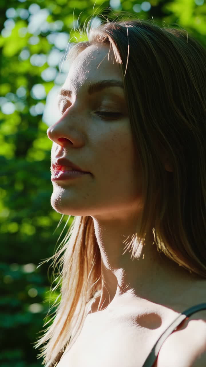 Peaceful Woman Bathed in Sunlight in Nature