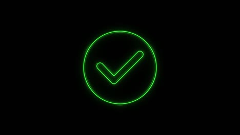 glowing neon line check mark in circle icon isolated on black background. choice button sign. checkmark symbol.