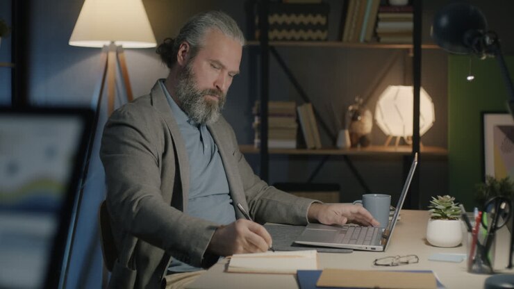 Man working from home at night