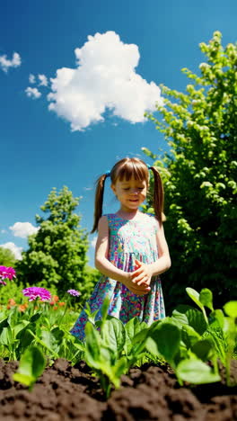 young girl engaged in gardening, tending to new plant seedlings