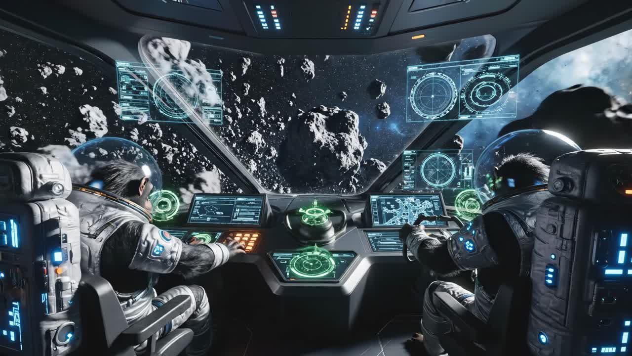 Monkeys in a Spaceship Cockpit Exploring Space