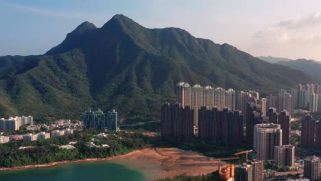 aerial view of mountain with a sunny day of hong kong china in ma on shan and wu kai sha beach starfish bay