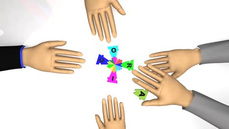 3d empresarios que forman la palabra cooperación