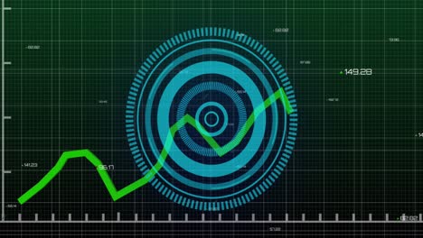 animación del procesamiento de datos financieros sobre el escaneo de alcance sobre fondo negro